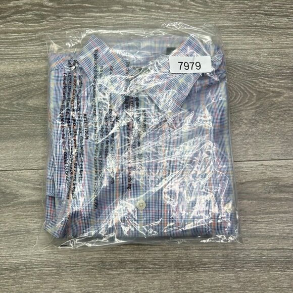 Orvis Dress Shirt Men's Large Blue Plaid Geometric Button Up Oxford Long Sleeve - Picture 14 of 14